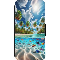 Coque iPhone 13 Pro - Wallet noir Plage Paradis