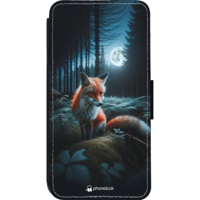 Coque iPhone 13 Pro - Wallet noir Renard lune forêt