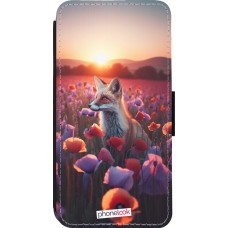 Coque iPhone 13 Pro - Wallet noir Renard pourpre au crépuscule