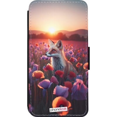 Coque iPhone 13 Pro - Wallet noir Renard pourpre au crépuscule