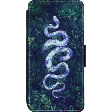 Coque iPhone 13 Pro - Wallet noir Serpent Blue Anaconda