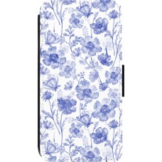 Coque iPhone 13 Pro - Wallet noir Spring 23 watercolor blue flowers