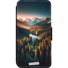 Coque iPhone 13 Pro - Wallet noir Sunset Forest Lake