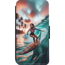 Coque iPhone 13 Pro - Wallet noir Surfeuse Balinaise