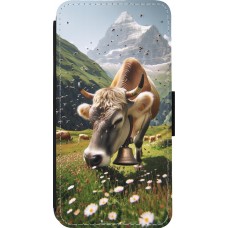 Coque iPhone 13 Pro - Wallet noir Vache montagne Valais