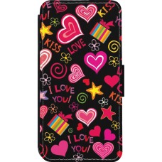 Coque iPhone 13 Pro - Wallet noir Valentine 2023 love symbols