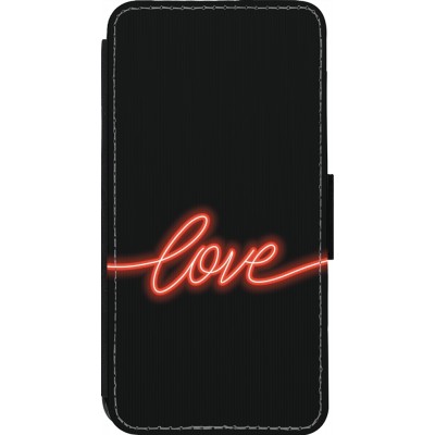 Coque iPhone 13 Pro - Wallet noir Valentine 2023 neon love