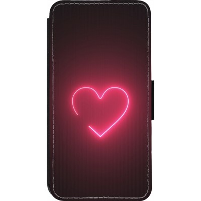 Coque iPhone 13 Pro - Wallet noir Valentine 2023 single neon heart