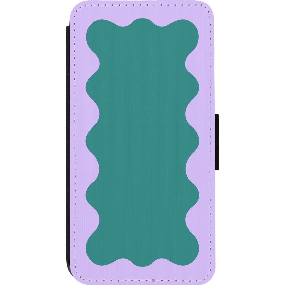 Coque iPhone 13 Pro - Wallet noir Wavy Rectangle Green Purple