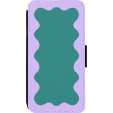 Coque iPhone 13 Pro - Wallet noir Wavy Rectangle Green Purple