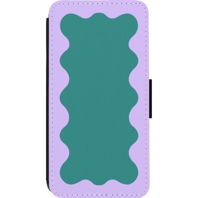 Coque iPhone 13 Pro - Wallet noir Wavy Rectangle Green Purple