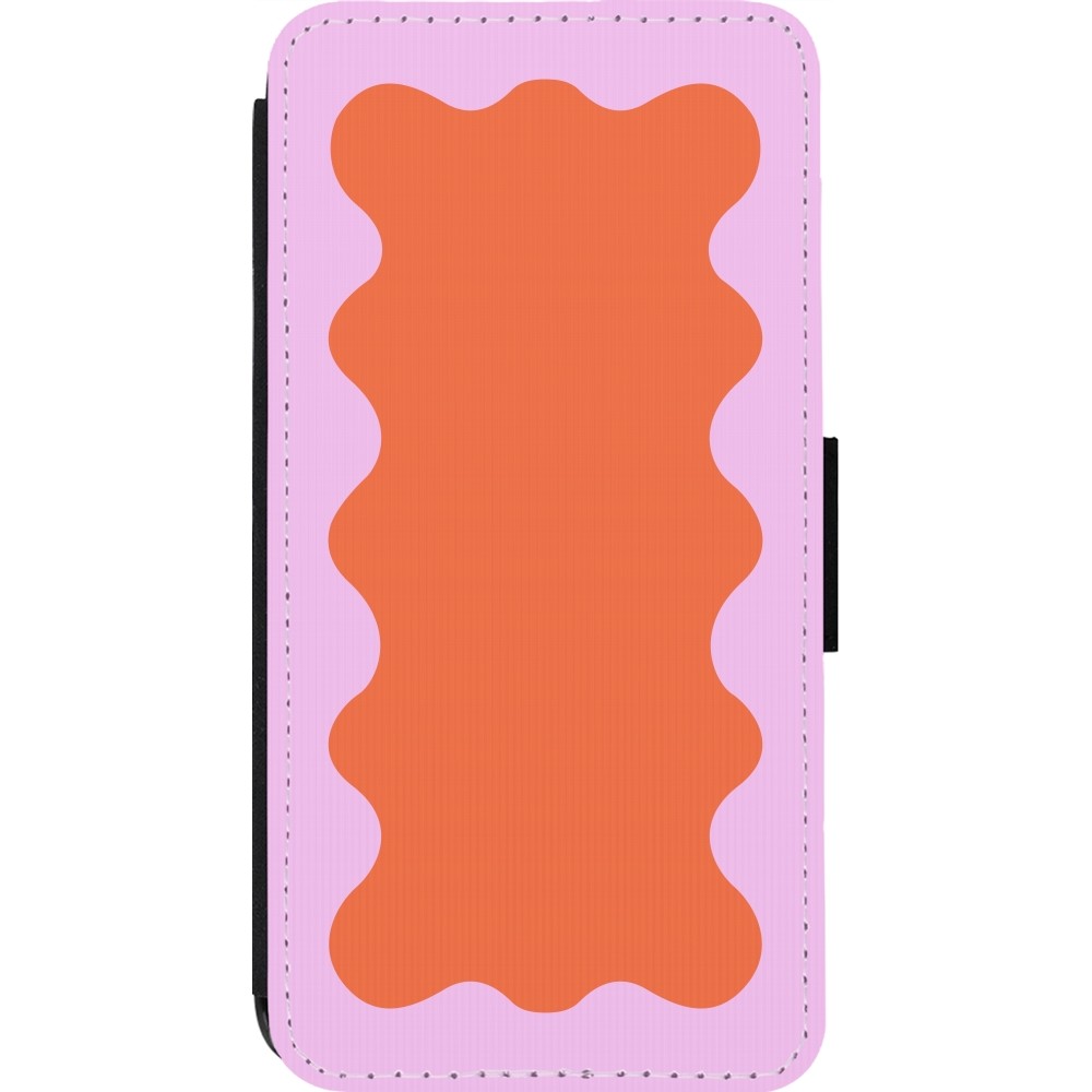 Coque iPhone 13 Pro - Wallet noir Wavy Rectangle Orange Pink