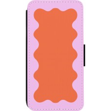 Coque iPhone 13 Pro - Wallet noir Wavy Rectangle Orange Pink