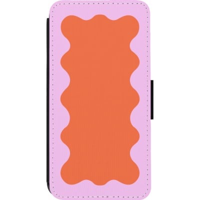 Coque iPhone 13 Pro - Wallet noir Wavy Rectangle Orange Pink