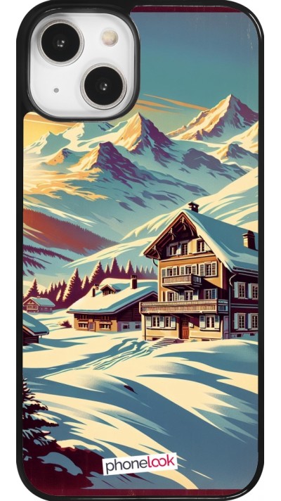 Coque iPhone 14 - Chalet montagne enneigée