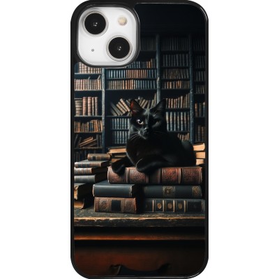 Coque iPhone 14 - Chat livres sombres