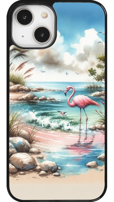 Coque iPhone 14 - Flamant rose aquarelle