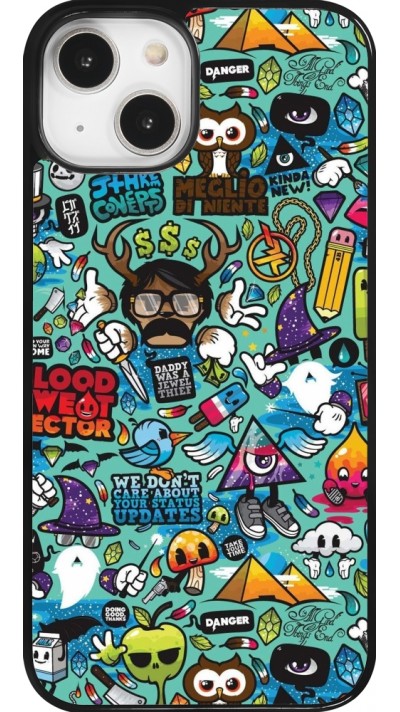 Coque iPhone 14 - Mixed Cartoons Turquoise