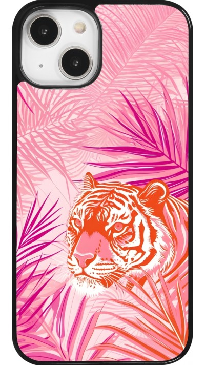 Coque iPhone 14 - Tigre palmiers roses