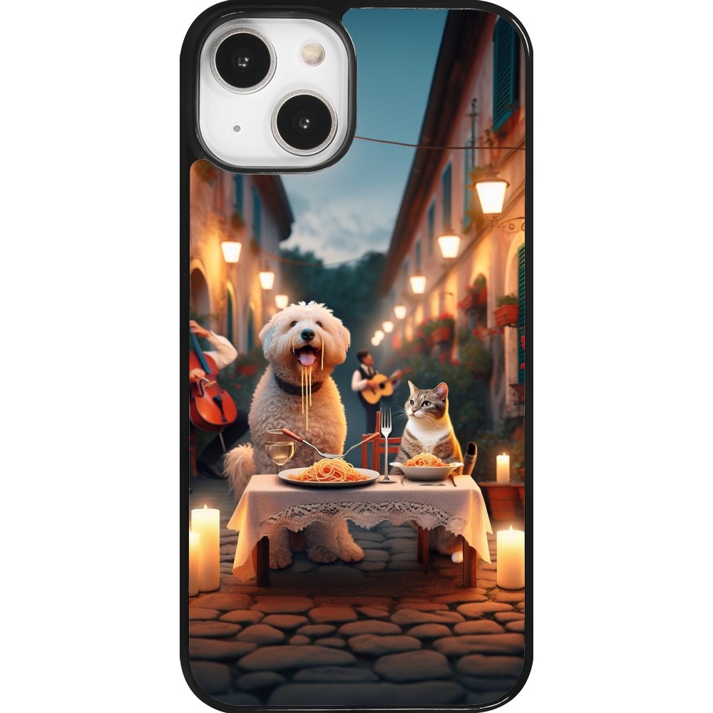 iPhone 14 Case Hülle - Valentin 2024 Hund & Katze Kerzenlicht