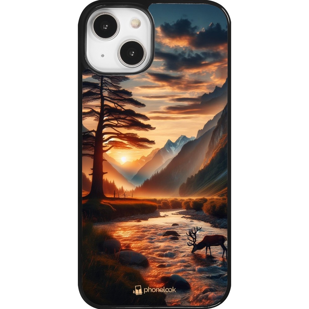 Coque iPhone 14 - Valley Sunset Deer Tree