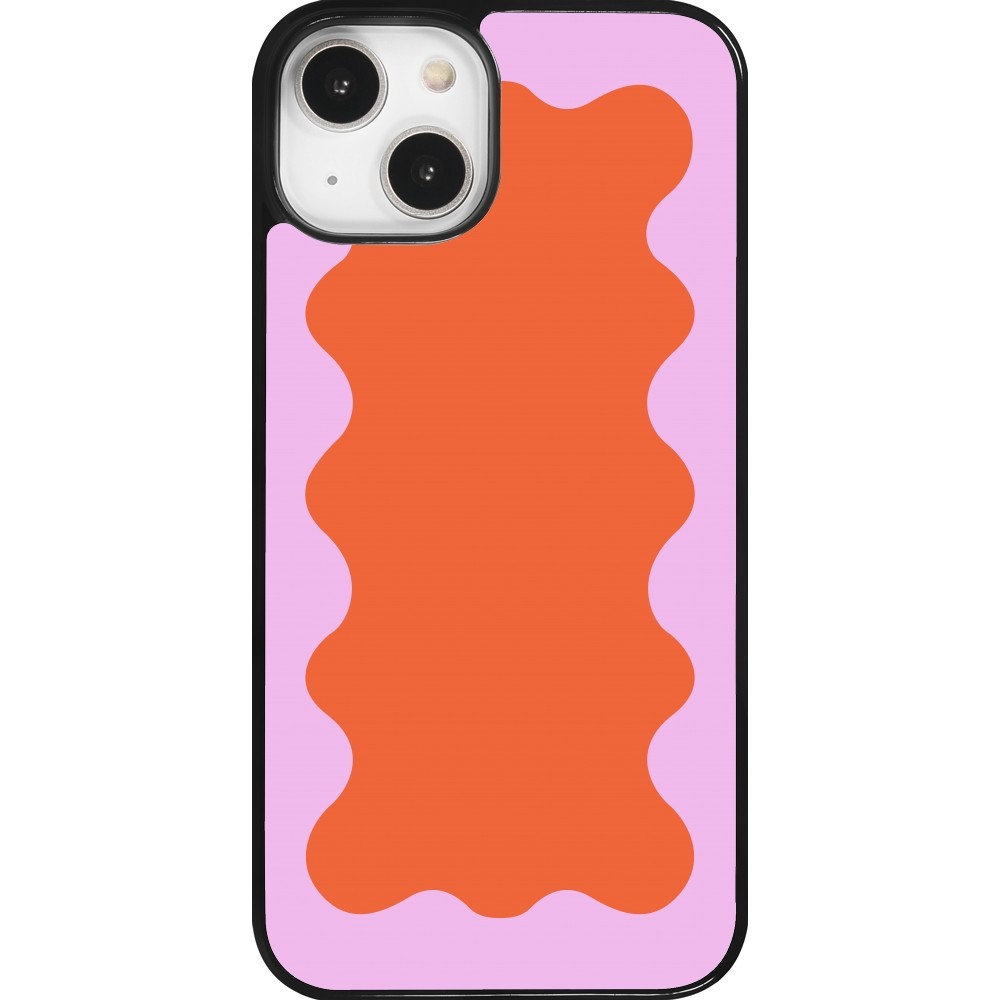 Coque iPhone 14 - Wavy Rectangle Orange Pink