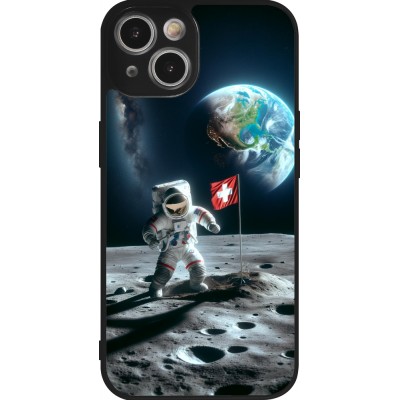 Coque iPhone 14 - Silicone rigide noir Astro Suisse sur lune