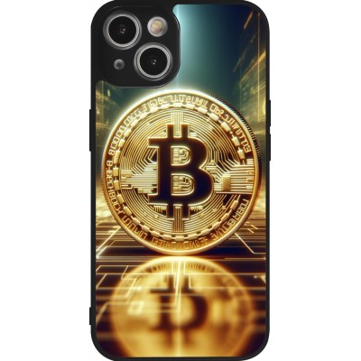 Coque iPhone 14 - Silicone rigide noir Bitcoin Standing