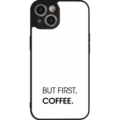 Coque iPhone 14 - Silicone rigide noir But first Coffee