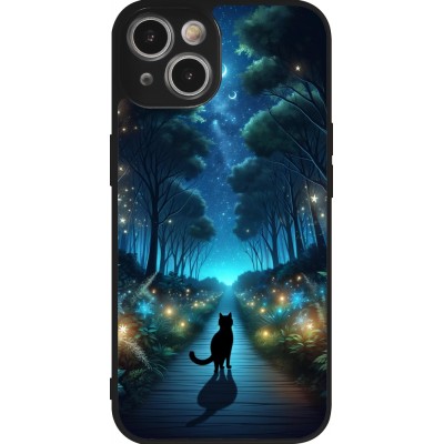 Coque iPhone 14 - Silicone rigide noir Chat noir promenade