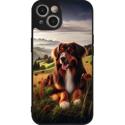 Coque iPhone 14 - Silicone rigide noir Chien Campagne Suisse