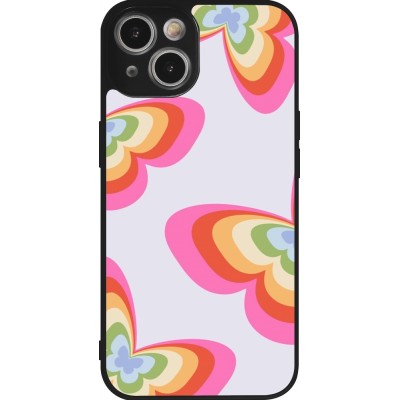 Coque iPhone 14 - Silicone rigide noir Easter 2024 rainbow butterflies