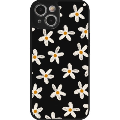 Coque iPhone 14 - Silicone rigide noir Easter 2024 white on black flower