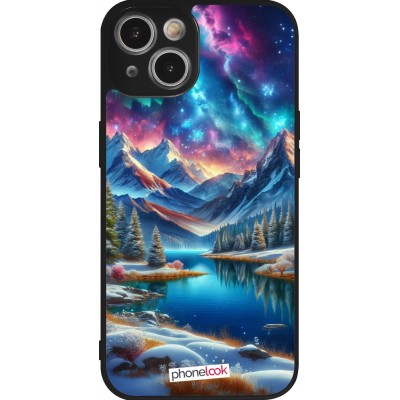 Coque iPhone 14 - Silicone rigide noir Fantasy Mountain Lake Sky Stars