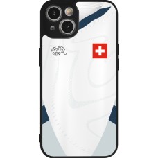 Coque iPhone 14 - Silicone rigide noir Maillot de football Suisse Extérieur personnalisable