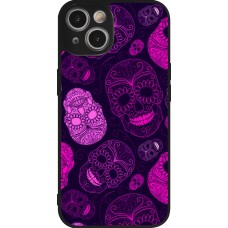 Coque iPhone 14 - Silicone rigide noir Halloween 2023 pink skulls