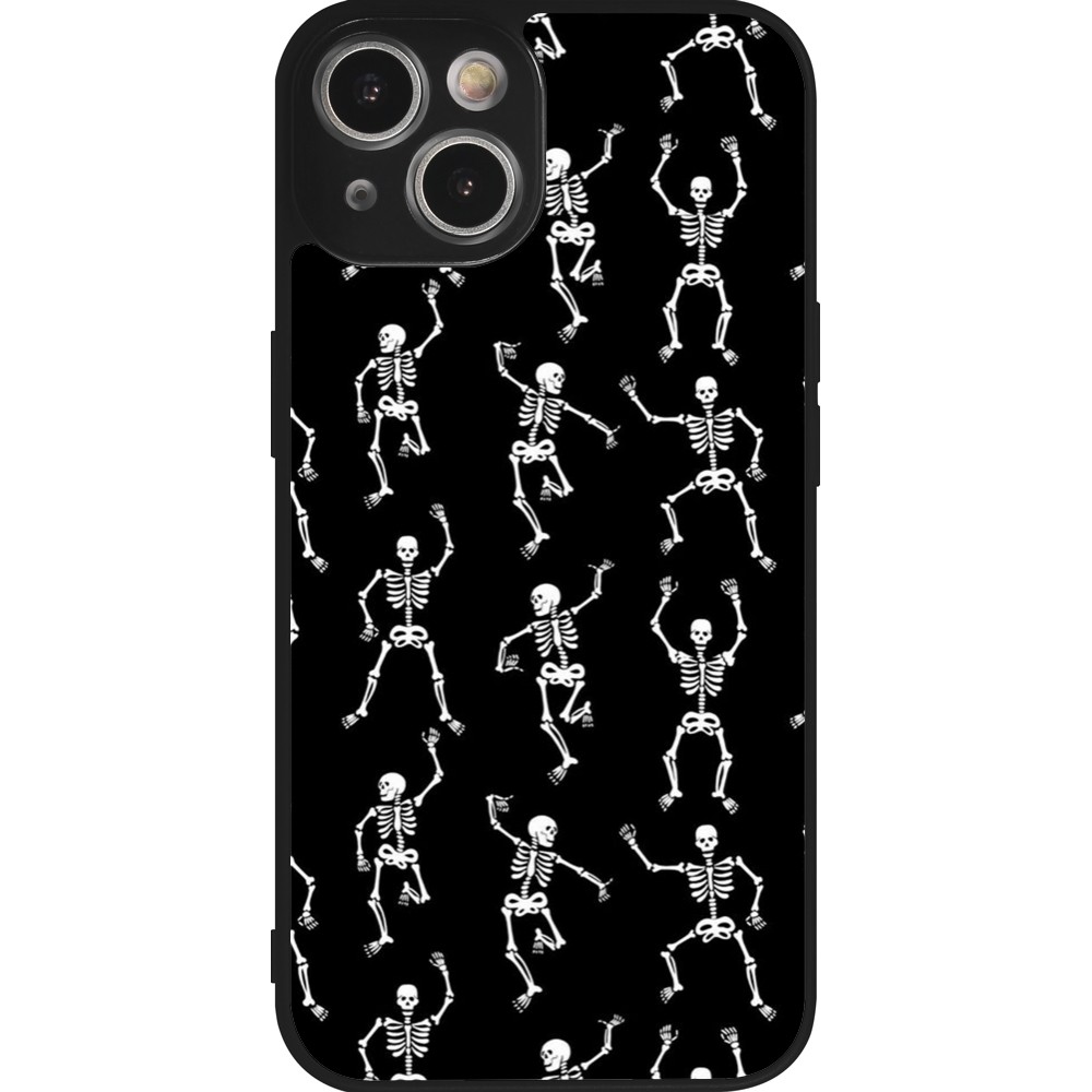 Coque iPhone 14 - Silicone rigide noir Halloween 2024 dancing skeleton