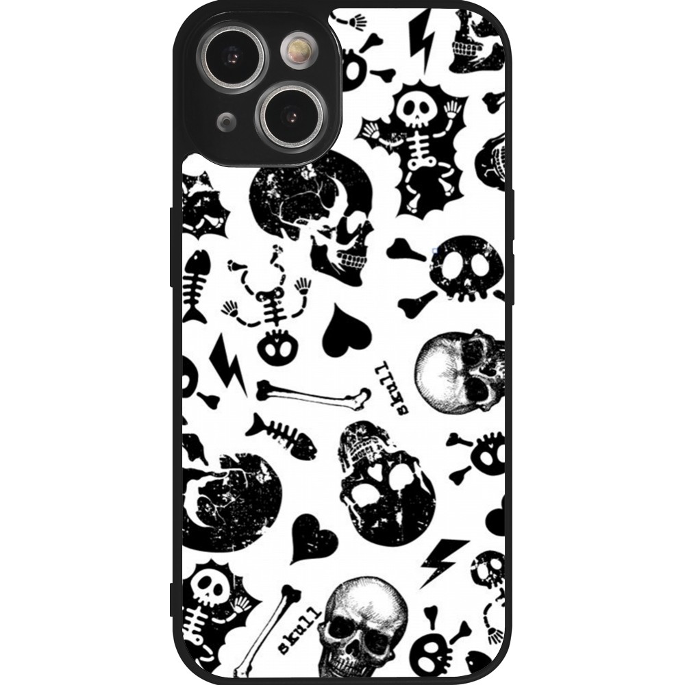 Coque iPhone 14 - Silicone rigide noir Halloween 2024 skeleton mix