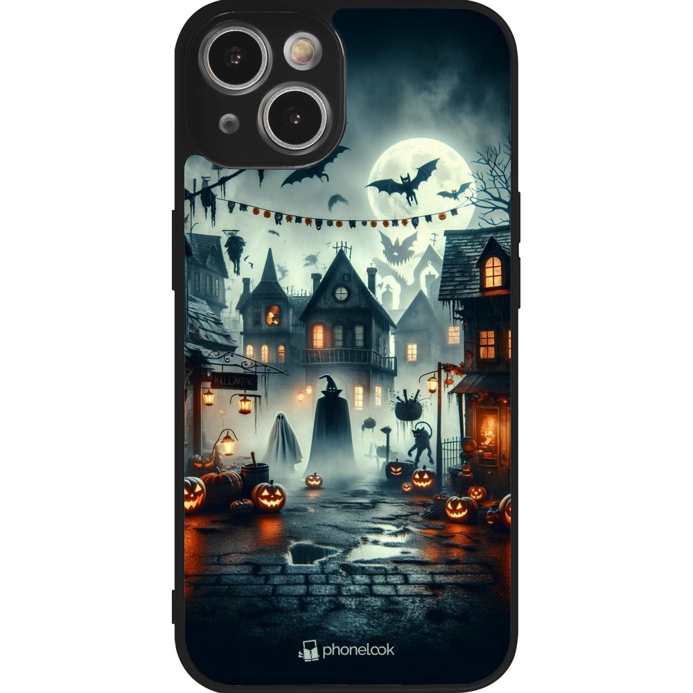 Coque iPhone 14 - Silicone rigide noir Halloween Spookville