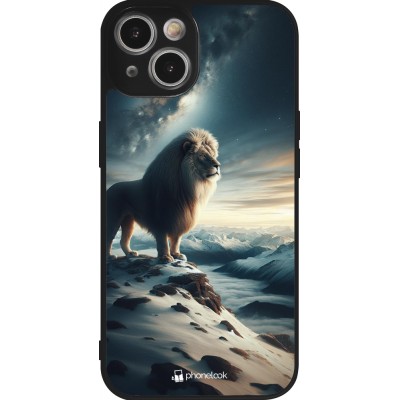 Coque iPhone 14 - Silicone rigide noir Le lion blanc