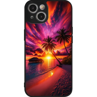 Coque iPhone 14 - Silicone rigide noir Maldives Dusk Bliss