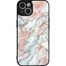 Coque iPhone 14 - Silicone rigide noir Marbre Rose Lumineux