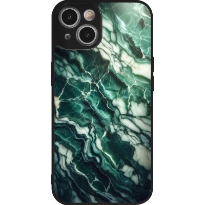 Coque iPhone 14 - Silicone rigide noir Marbre vert majestueux