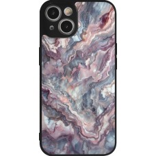 Coque iPhone 14 - Silicone rigide noir Marbre violette argentée