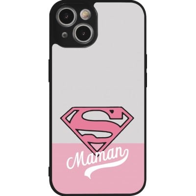 Coque iPhone 14 - Silicone rigide noir Mom 2024 Super hero maman