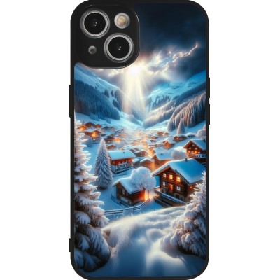 Coque iPhone 14 - Silicone rigide noir Mont Neige Lumière