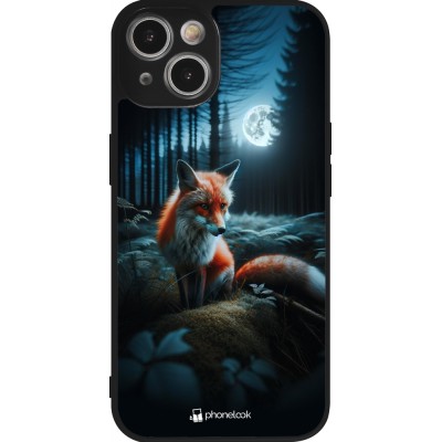 Coque iPhone 14 - Silicone rigide noir Renard lune forêt