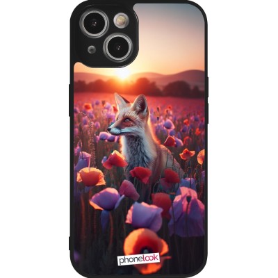 Coque iPhone 14 - Silicone rigide noir Renard pourpre au crépuscule