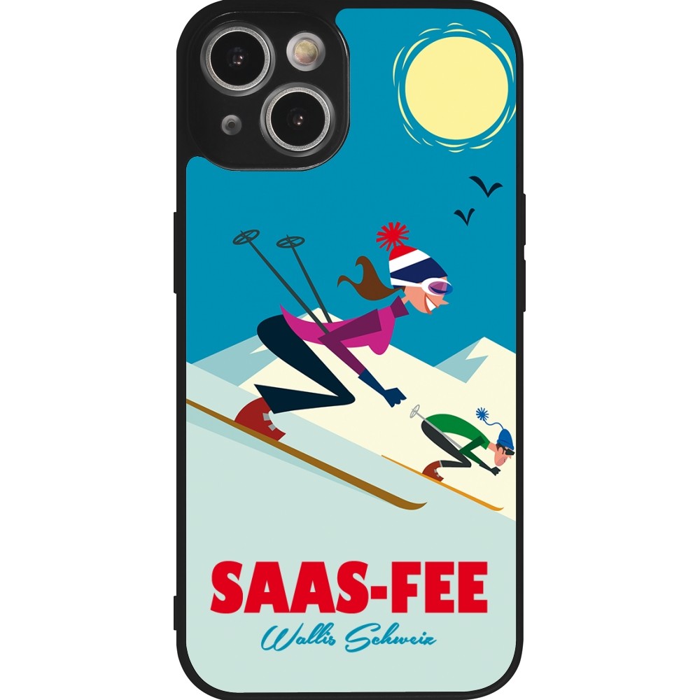 Coque iPhone 14 - Silicone rigide noir Saas-Fee Ski Downhill