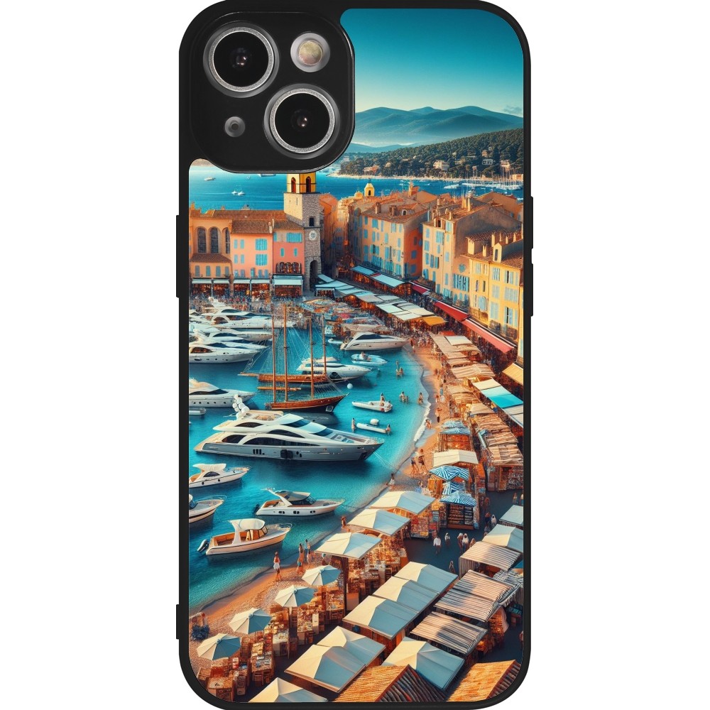 Coque iPhone 14 - Silicone rigide noir Saint-Tropez Beach